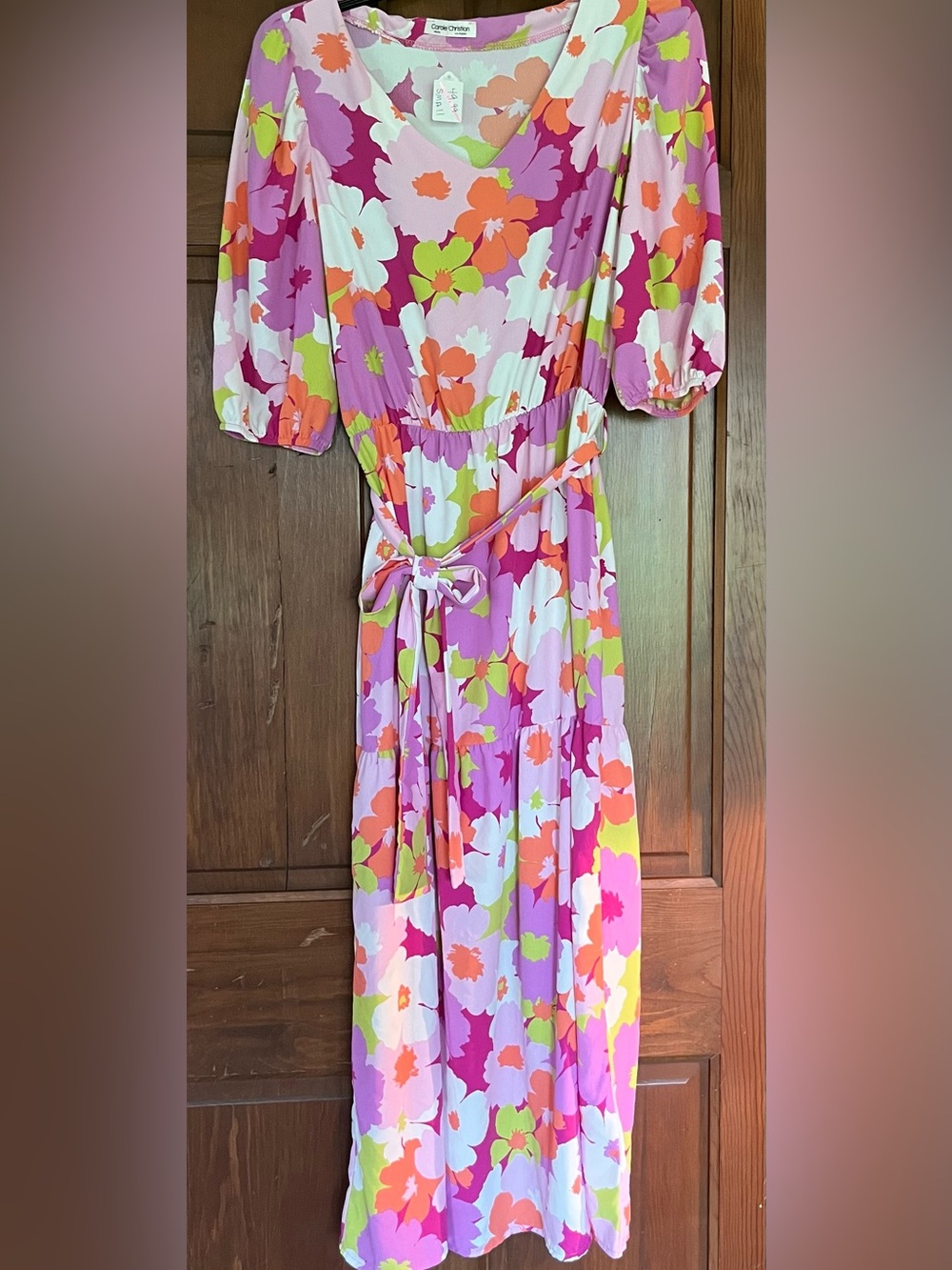Floral Tie-Waist Maxi Dress in Pink and Orange. Size Small & Large. Brand New!